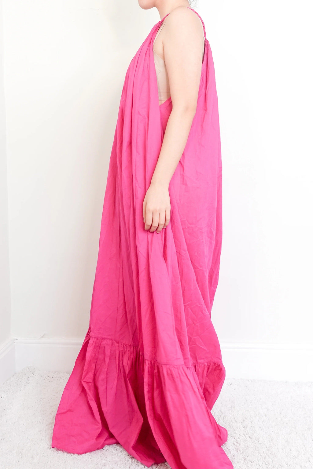 Pink maxi dress with braided straps